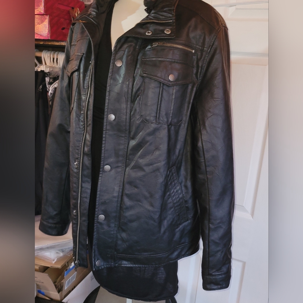 Men's Winter Black Jacket  Faux Leathet Size Med  With Pockets